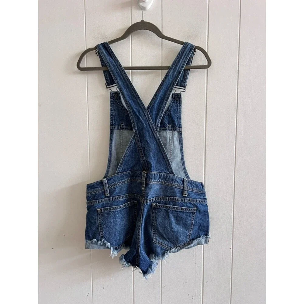 Free People Summer Babe Distressed Denim Short Overalls